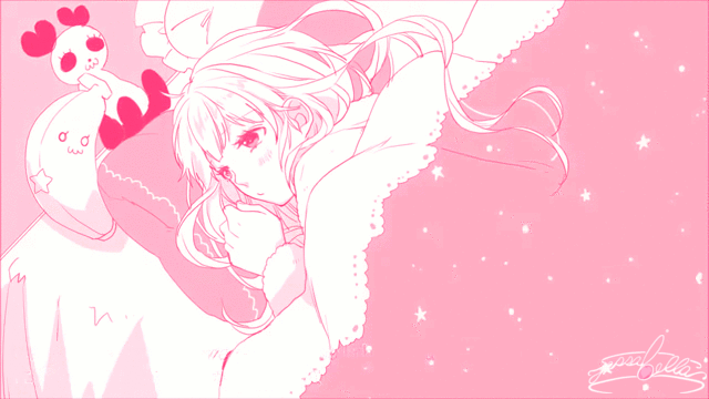 tumblr post notmine gif pink anime girl resting...