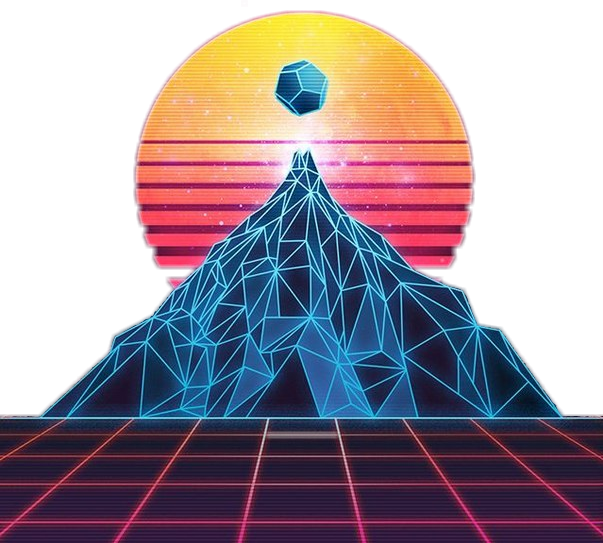 retro 80s neon mountain futuristic...