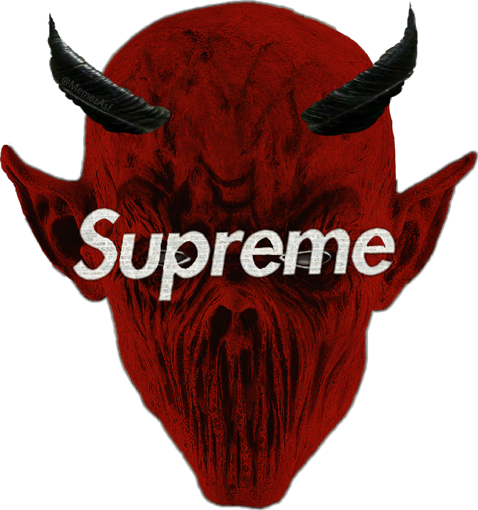 supreme horns devil logo demon mask bape head hat hollo...