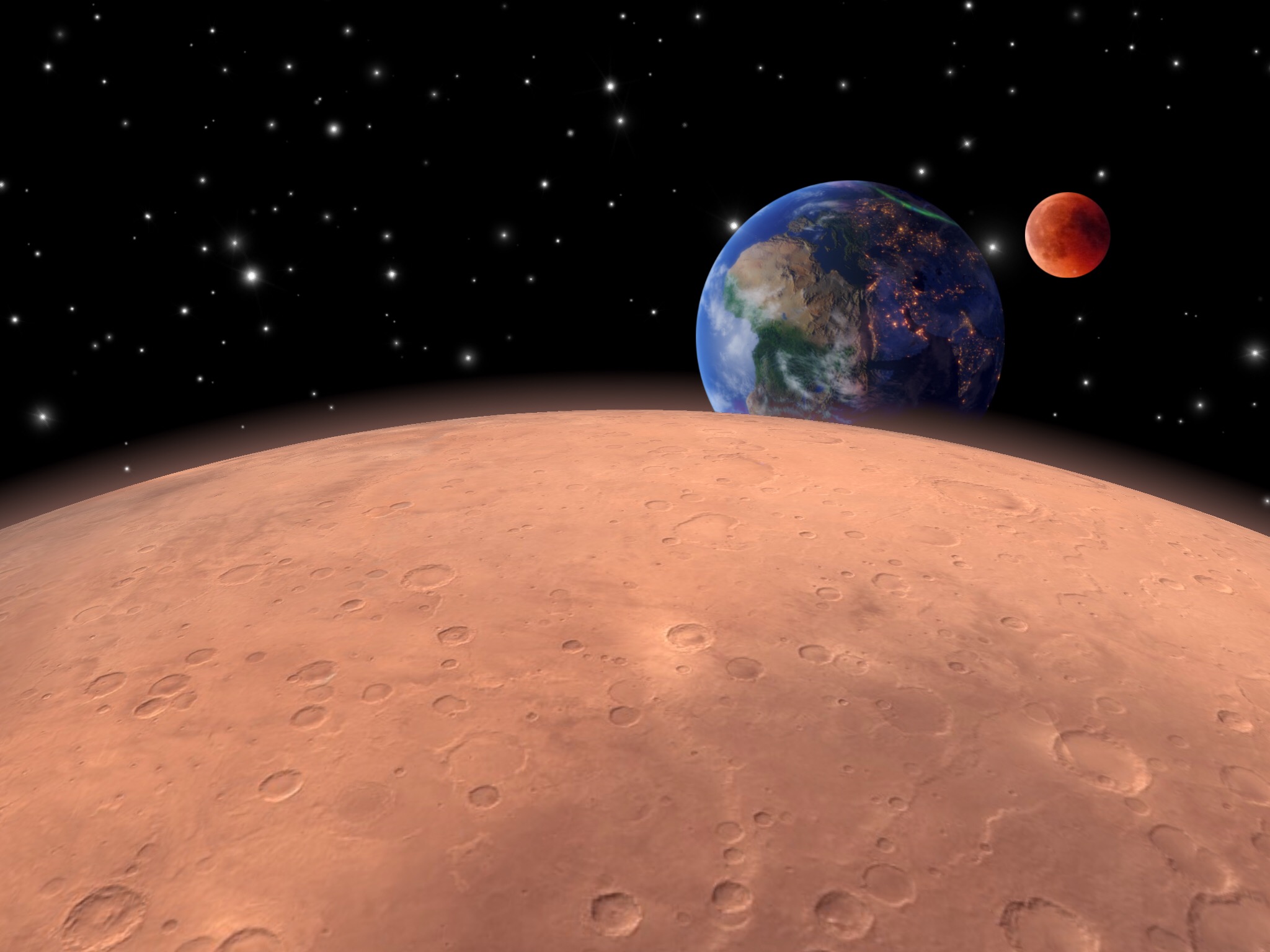 Планета Марс и Луна