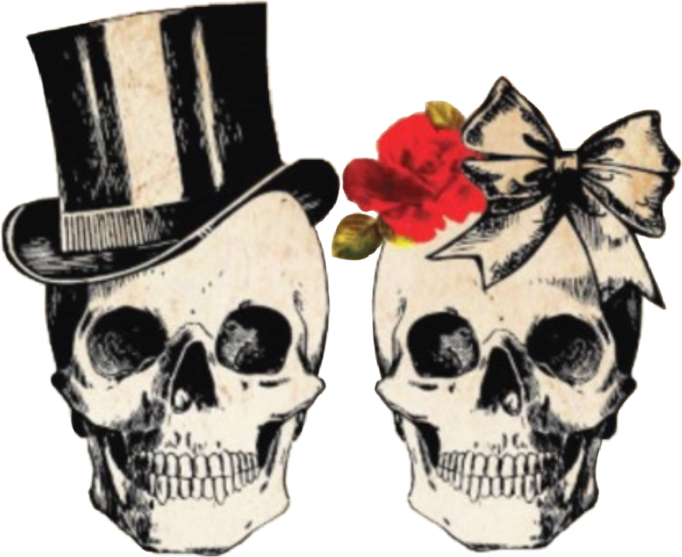 skull skulls couple man woman husband wife bow rose...