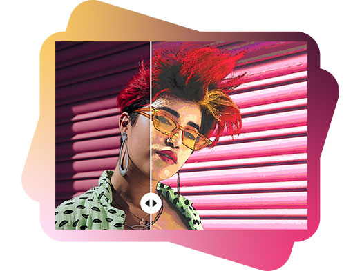 watercolor painting effect on a photo of a young woman with red and yellow hair