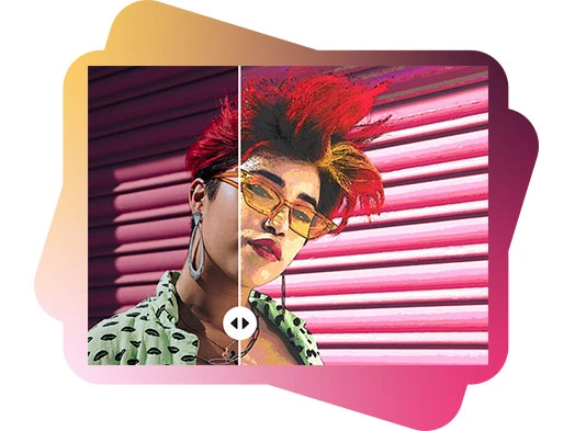 watercolor painting effect on a photo of a young woman with red and yellow hair