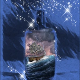 bottle storm lightning ocean ship waves freetoedit ircemptybottle emptybottle