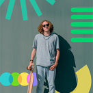 Man with skateboard background sticker