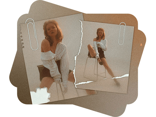 paper effect on pictures of a young woman posing with a chair