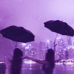 freetoedit purple purpleaesthetic friends rain umbrella city raining