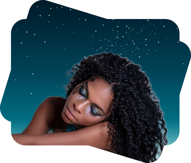 curly black hair girl with night and starts background