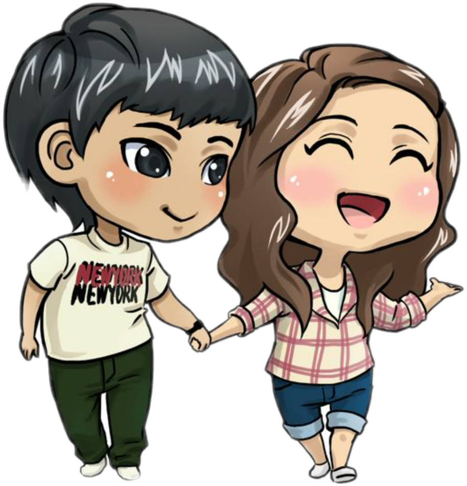 Cute couple in cartoon