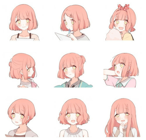 Cute Animegirl Haircut Doodles Pink