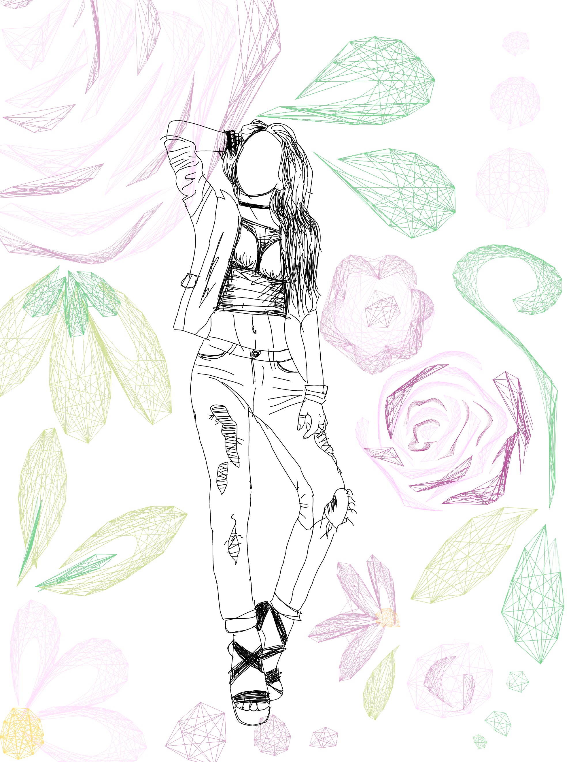 Wdpfashion Girl Flowers Flower Pink Fashon Drawing Colo