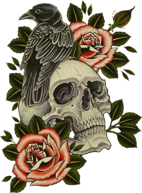 Skull flower crow raven rose halloween...