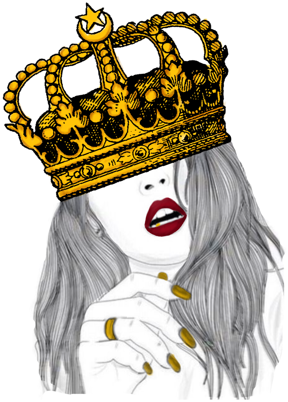 Crown Queen Girl Nails Gold Stickerfreetoedit...