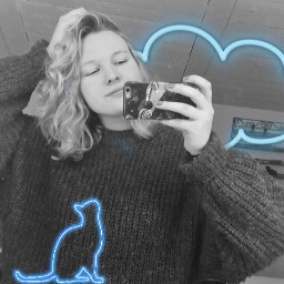 neon blue blackandwhite selfie girl freetoedit