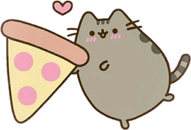 pusheen holding pizza