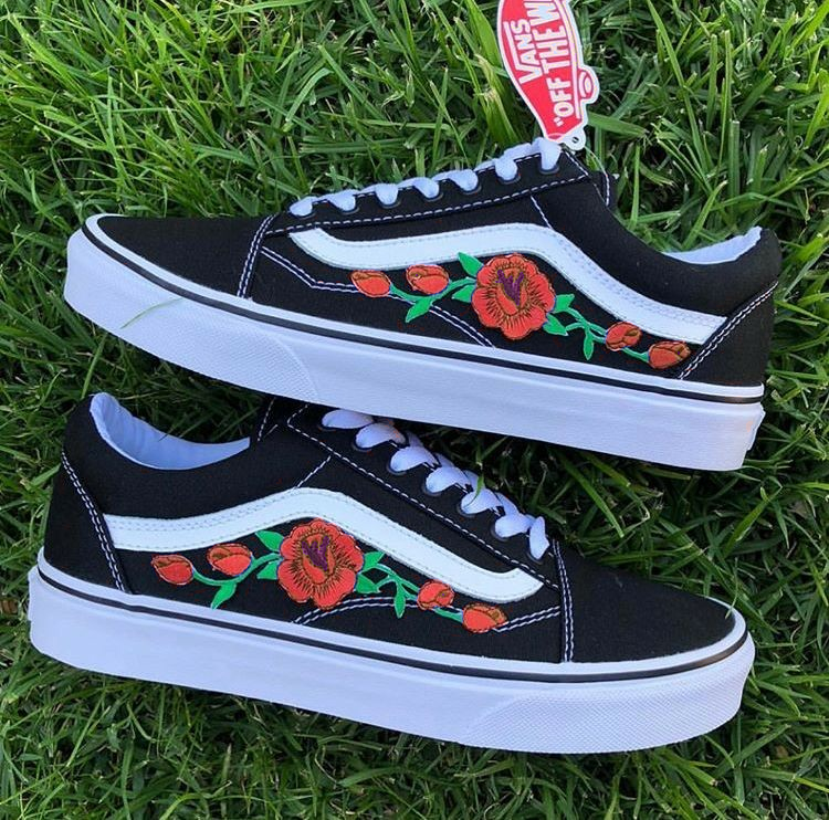 blue vans with roses