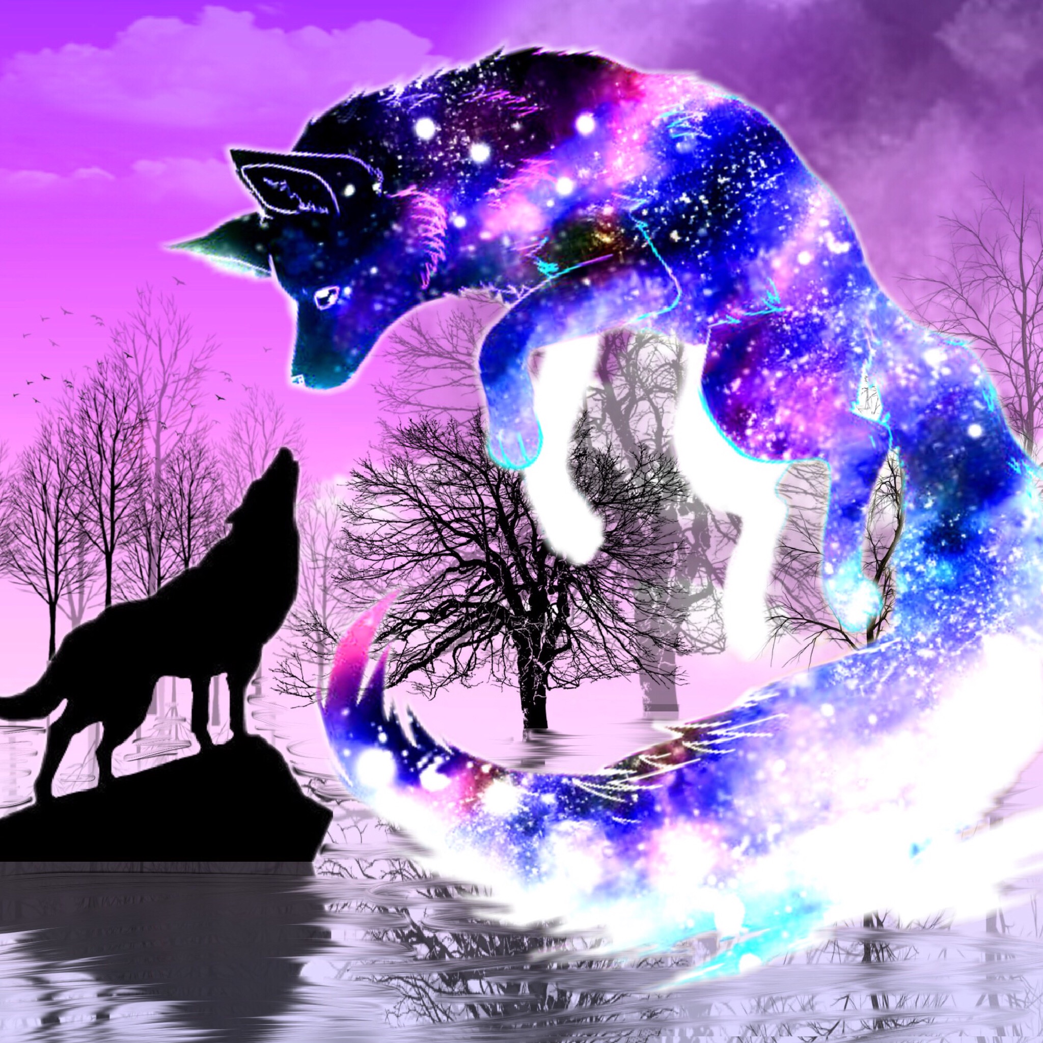 This visual is about wolf wolves silhouette silhouettes galaxy freetoedit #wolf...