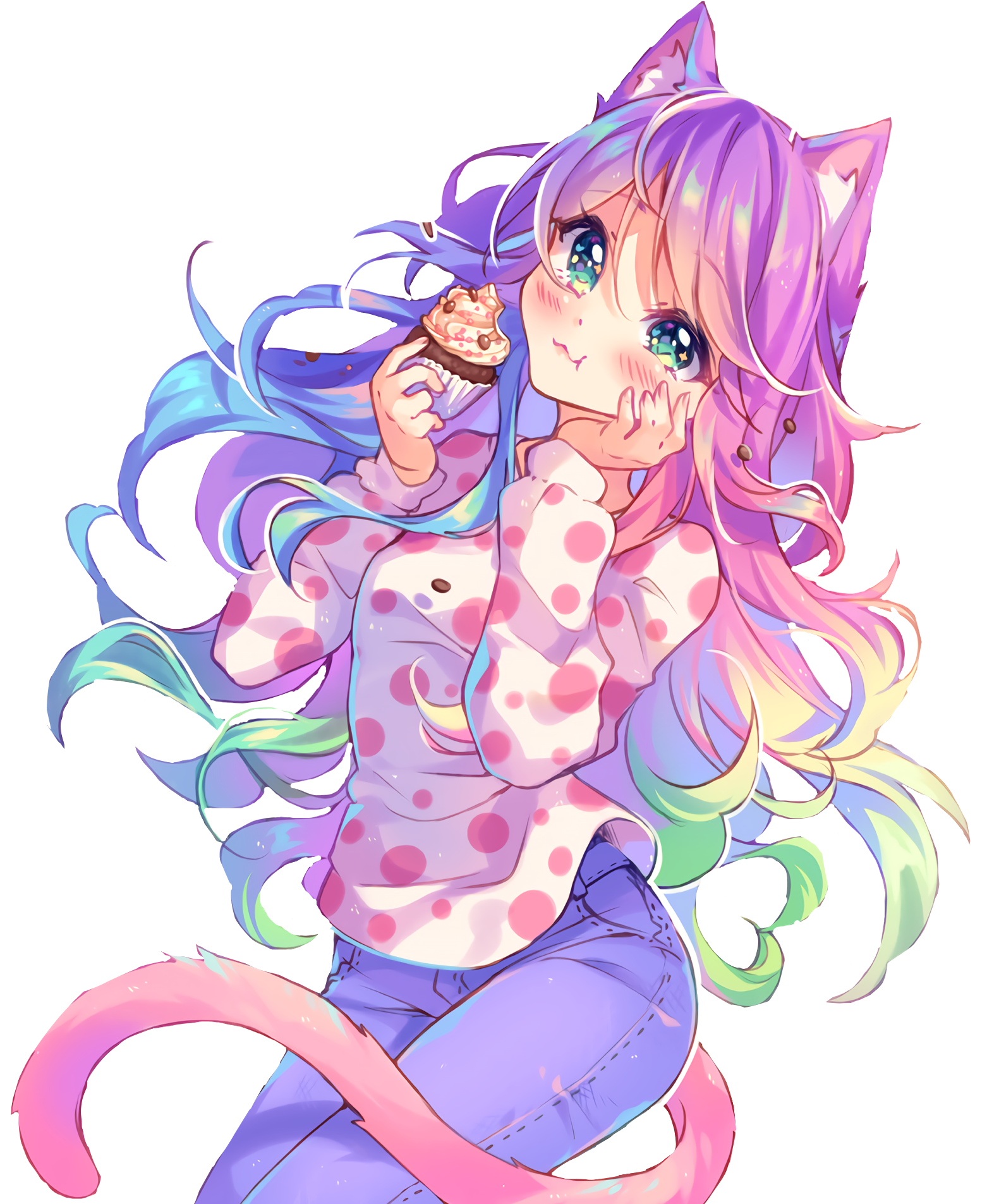 Cute Anime Girl With Rainbow Hair
