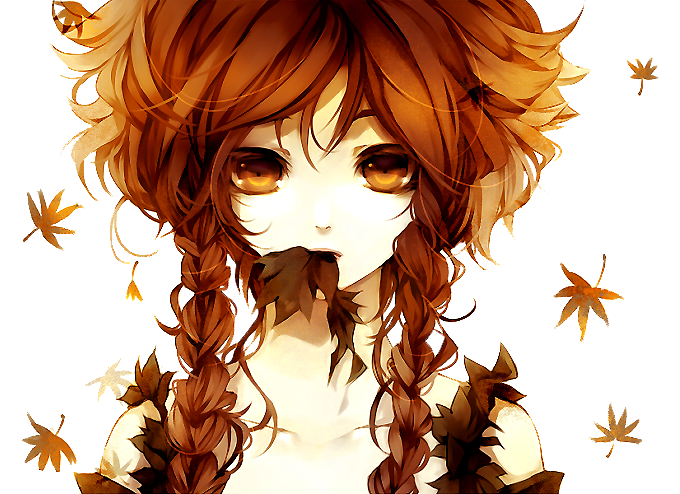 Anime Manga Girl Cute Kawaii Autumn Fall Leaves Brown