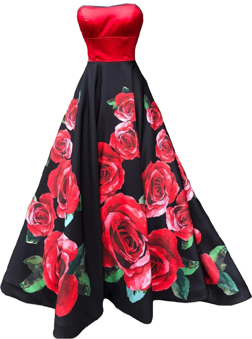 black and red rose prom dress