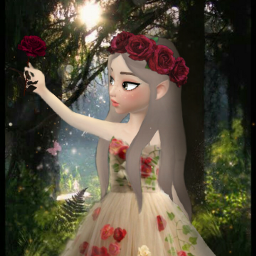 lavieenrose lavienrose rose forest magic enchanted elf girl fairy roses flowers flowercrown zepeto zepetoedit love dress prom light shadow pretty cute beautiful fairylights lights