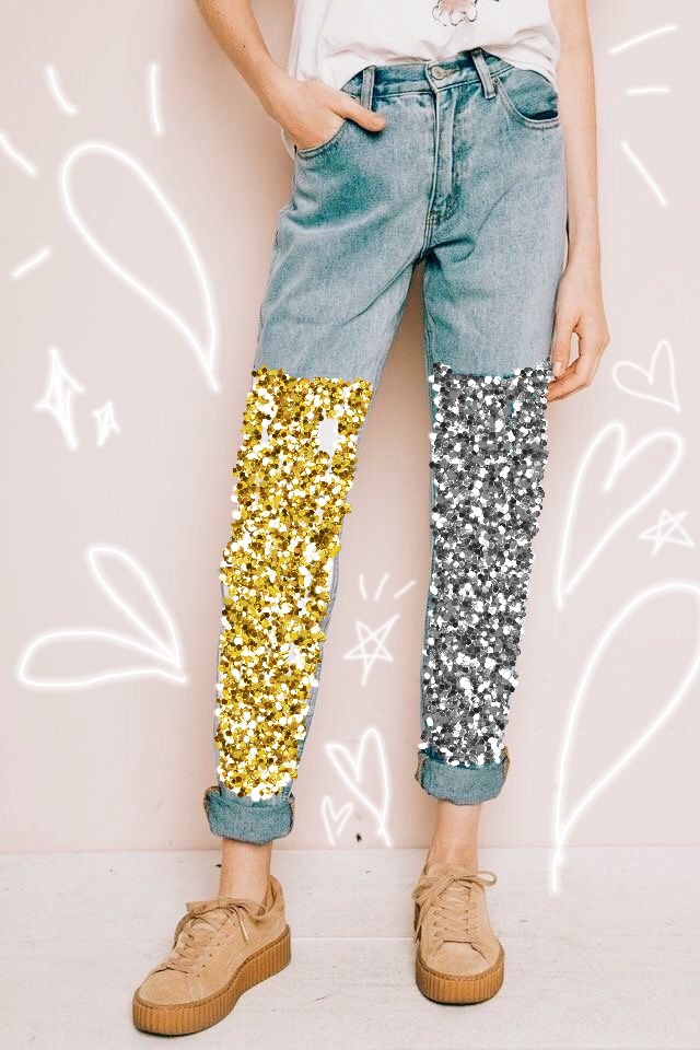 Golden Gold Silver Jean Pants Edit Pantalones Dorado