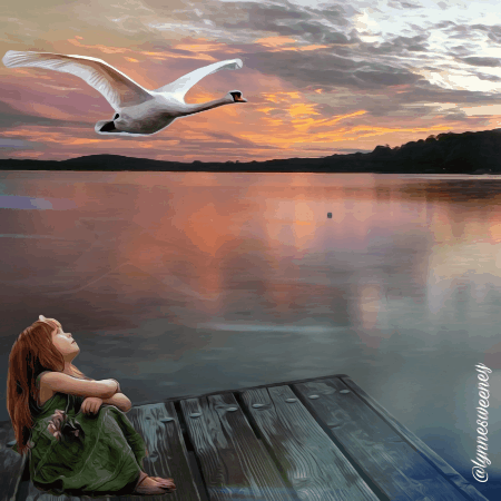 sunset lakeview littlegirl swan GIF by Lynne Sweeney