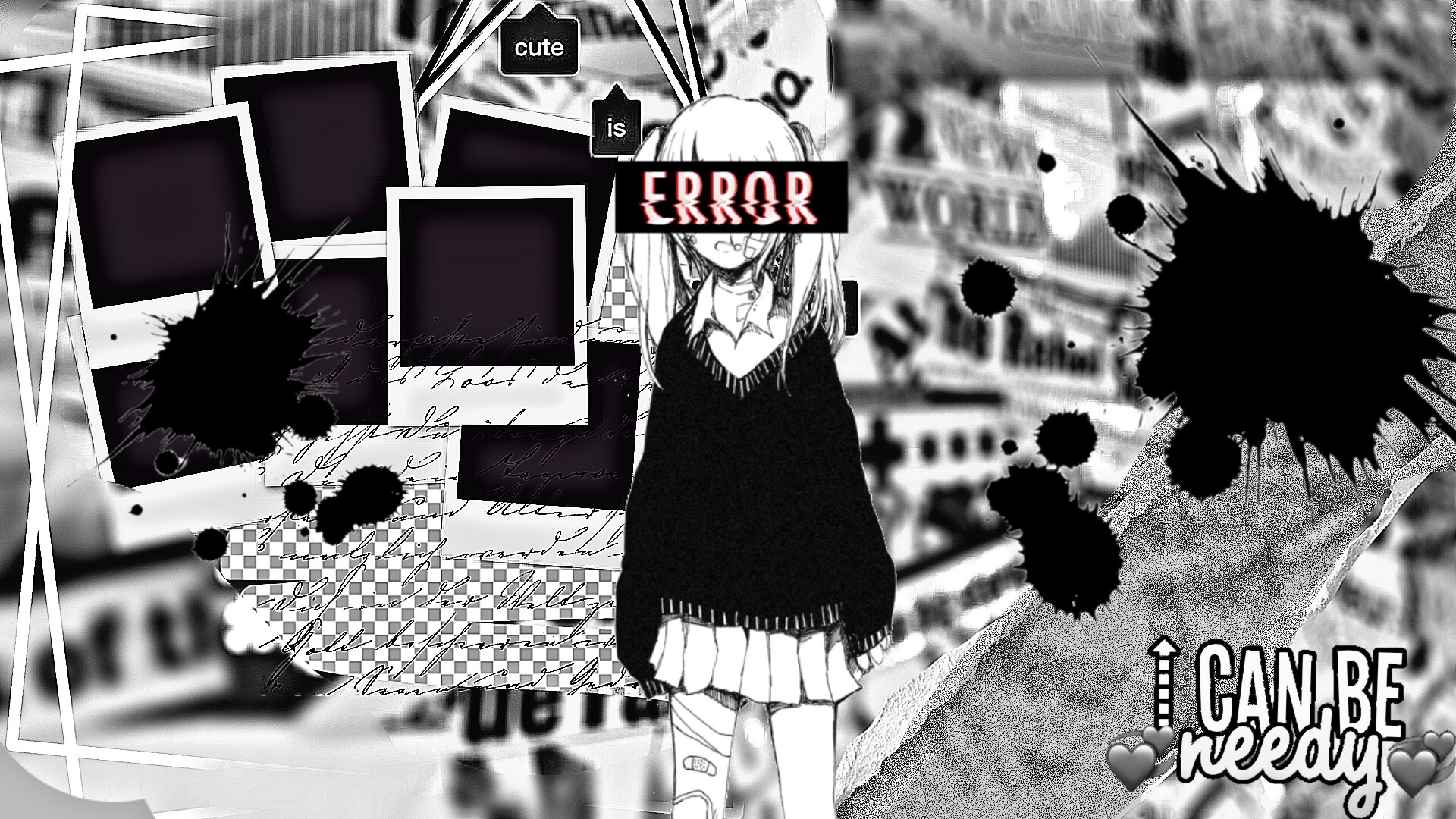 Freetoedit Error Aesthetic Black White Ink Anime Sad