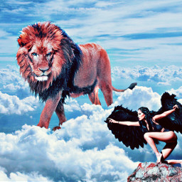 freetoedit lion woman wings fly