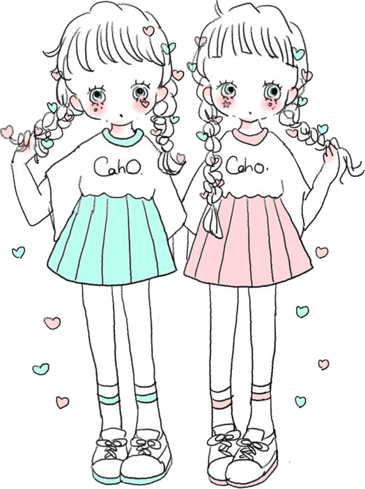 女の子 かわいい イラスト パステルカラー 双子コーデ おそろい ペア画 Sticker By