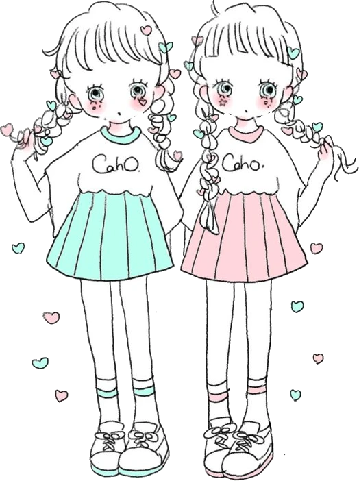 女の子 かわいい イラスト パステルカラー 双子コーデ おそろい ペア画 Sticker By