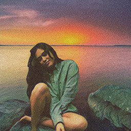 freetoedit remixed ocean sunset girl
