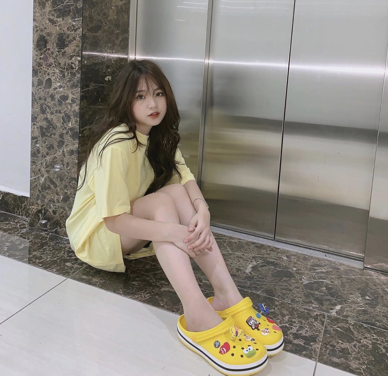 yellow crocs outfit