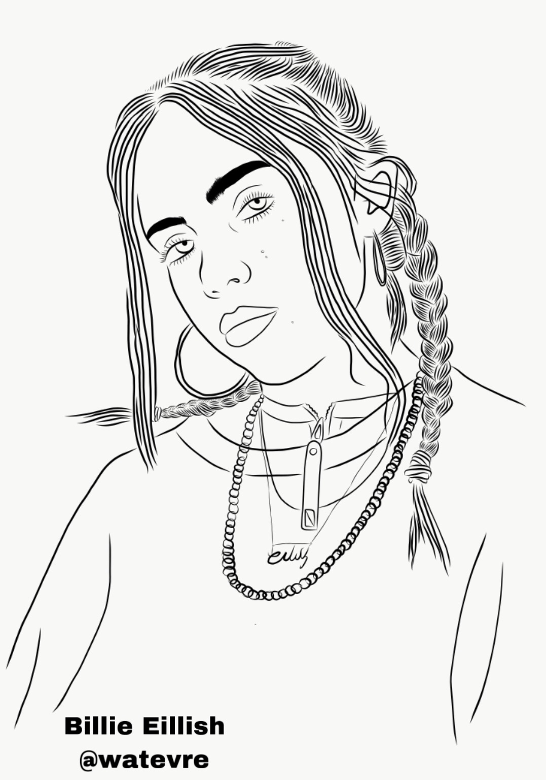 Billieeillish Braids Sketch Drawing Drawnbyme Yellow