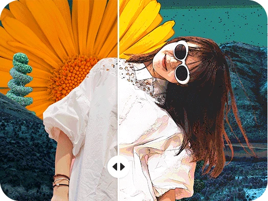 watercolor effect on an image of a young woman with flower