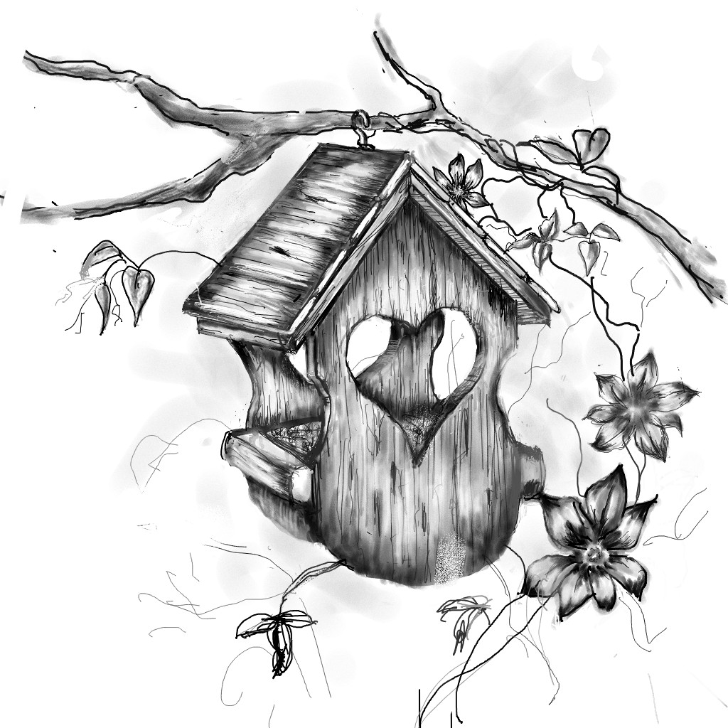 Nest box birdhouse Pencil drawing Stock Illustration  Adobe Stock
