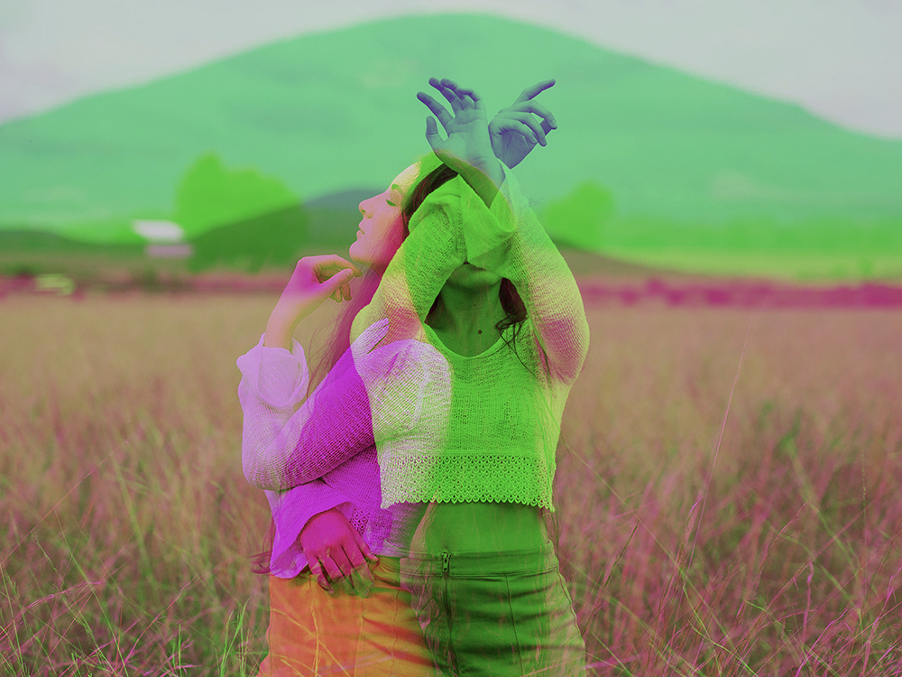 duotone effect online girl in fields with duotone effect