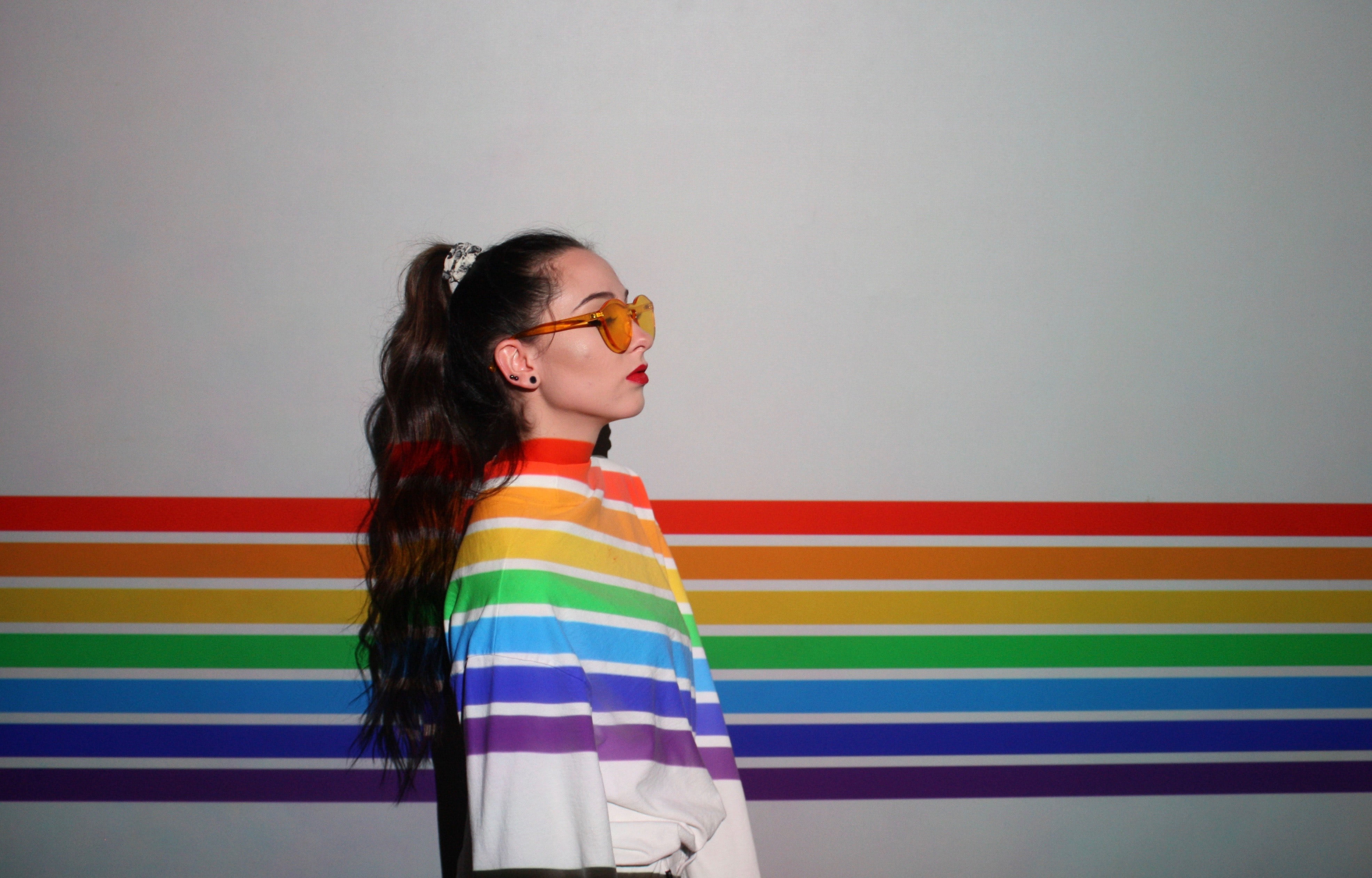 Let this image be your canvas. Unsplash (Public Domain) #pridemonth #girl #girls #people #freetoedit