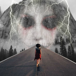 freetoedit halloween highway girl mountain spooky lightning vultures