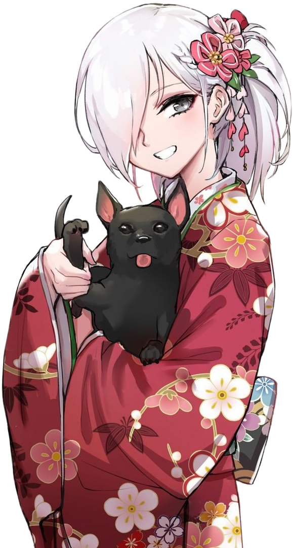 Freeedit Anime Girl White Hair Kimono Sticker By Lowlaya3