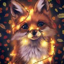 fox foxinlights autumn autumnleaves lights christmaslights leaves cutefox srcautumnleaves freetoedit
