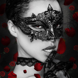 masquerade rose rosepetals blackandwhite red mysterious freetoedit srcrosesarered rosesarered