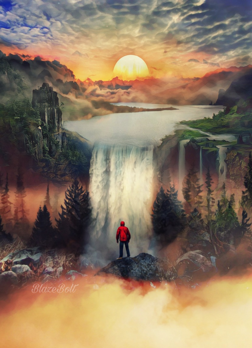 #surreal #landscape #fantasy #waterfall #lake