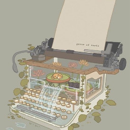 anime aesthetic art printer writtingmachine nature water