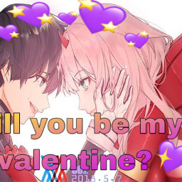anime valentinesday cute yellowandpurple zerotwo hiro darlinginthefranxx zerotwoandhiro freetoedit