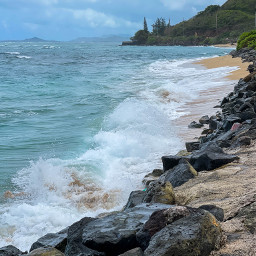 beach sandy rocks skylovers gloomy gloomysky ocean travel hawaii oahu honolulu scenery background waves freetoedit