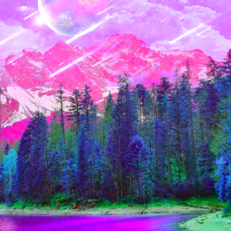 freetoedit myedit surrealism surrealismedit saturation fantasy fantasyedit nature lake mountain trees planet stars