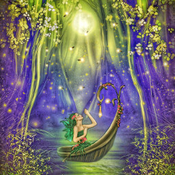 freetoedit myedit fairy fairyworld fantasy forest nature boat firefly