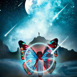 butterfly fairy socialbutterfly stars galaxy beautiful night shootingstars freetoedit remixit glow