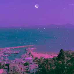 aesthetic aestheticedit ocean sea beach glitter glitterart pink neon moon picsart remixit stars freetoedit